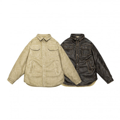 Abrigo Acolchado Retro de PU con Forro Térmico