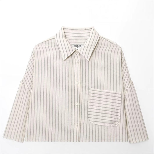 Camisa de Rayas Holgada con Solapa y Manga Larga - Image 3