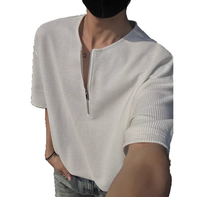 Playera Manga Corta Cuello Medio Cierre con Textura Waffle para Hombre - Image 6