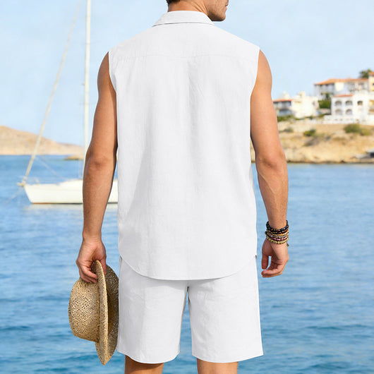 Conjunto de Camisa y Pantalones Cortos de Lino para Hombre - Image 17