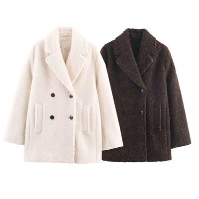 Abrigo Boucle Suelto Doble Botonadura Largo Otoño Invierno