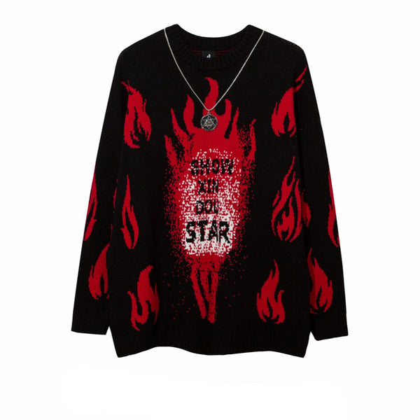Suéter Suelto Hip Hop Street Flame con Jacquard