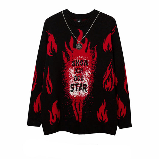 Suéter Suelto Hip Hop Street Flame con Jacquard