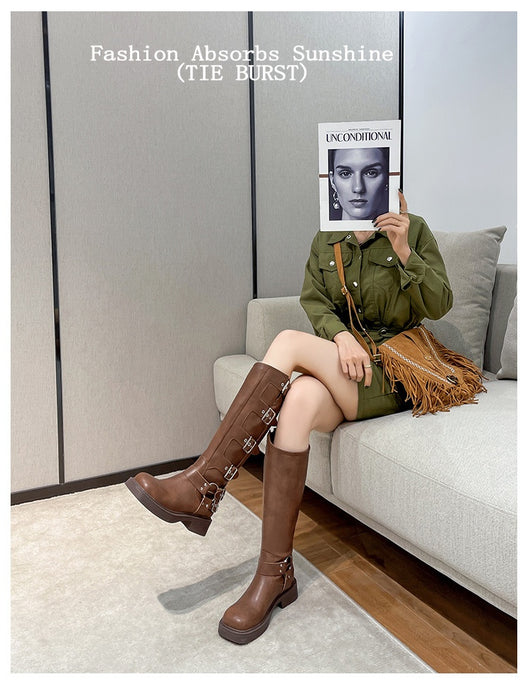 Botas Martin de Cuero Genuino con Tacón Robusto y Hebilla Retro para Mujer - Image 19