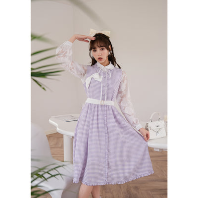 Vestido Infantil Cuadrillé Morado con Chaleco - Estilo Dulce y Romántico - Image 5