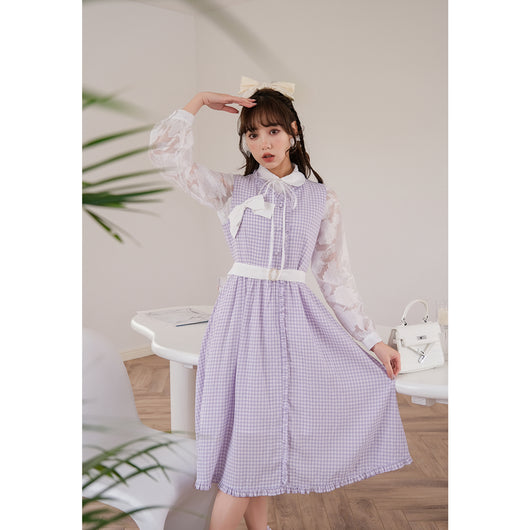 Vestido Infantil Cuadrillé Morado con Chaleco - Estilo Dulce y Romántico - Image 5