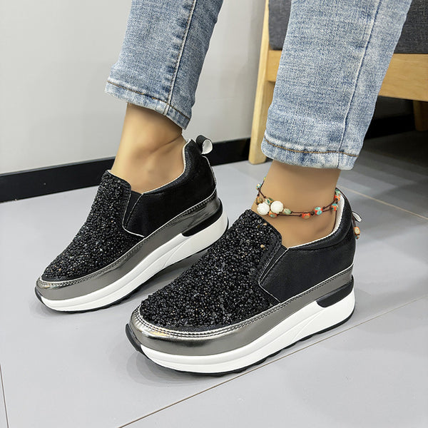 Zapatillas Casual para Mujer con Lentejuelas y Suela Gruesa Acolchada