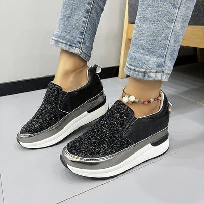 Zapatillas Casual para Mujer con Lentejuelas y Suela Gruesa Acolchada