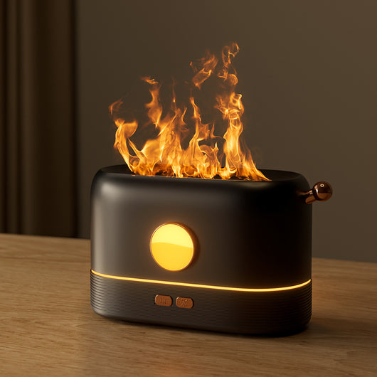 USB mosquito killer lamp with purple UV light and a white desktop humidifier with a simulated flame effect. - Image 5