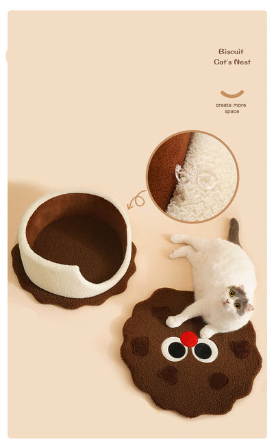 Casa Cama para Gato con Forma de Galleta - Refugio Cálido para Otoño e Invierno - Image 19