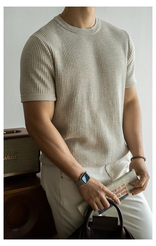 Camiseta Retro Americana Textura Waffle Cuello Redondo Manga Corta - Image 26