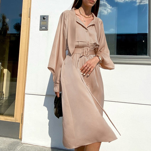 Vestido Largo Elegante con Cuello Moño y Cintura de Satén - Image 4