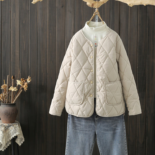 Abrigo de Invierno Acolchado con Rombos y Bolsillos para Mujer