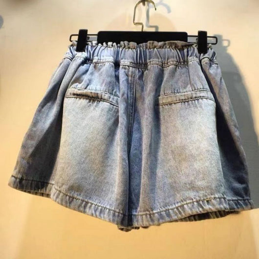 Shorts de Mezclilla Talle Alto Pierna Ancha con Detalles de Diamantes - Image 6