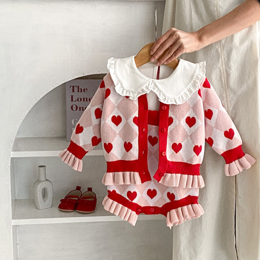 Abrigo Tejido de Manga Larga con Detalles de Corazón para Bebé Niña - Colección Otoño - Image 2