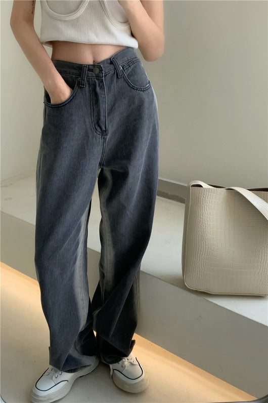 Pantalón Denim Gris Degradado Cintura Alta Ancho Suelto - Image 12