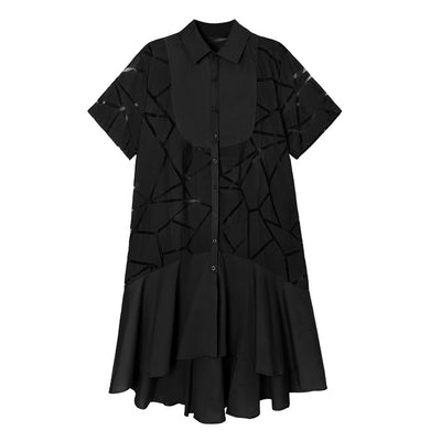 Vestido Camisero Retro Francés con Patrón Geométrico Transparente - Image 7