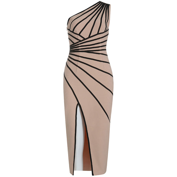 Falda Bandage Elegante con Detalle de Hombro Oblicuo y Abertura Lateral