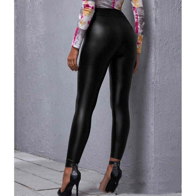 Pantalones de Cuero PU Ajustados de Cintura Media para Mujer - Image 3