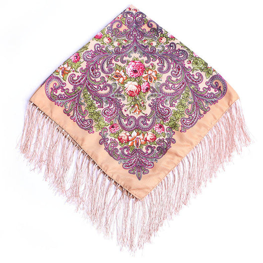 Pañuelo Cuadrado de Algodón y Lino con Flecos Estampado - Image 15