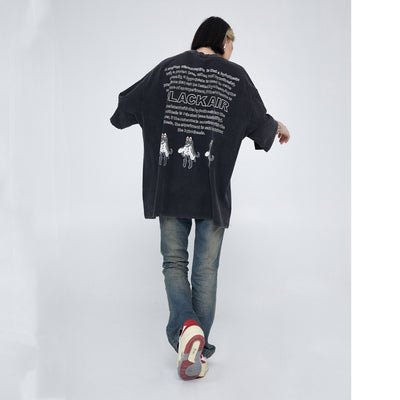 Camiseta Retro Japonesa Estilo Urbano Estampado Desgastado para Hombre - Image 3
