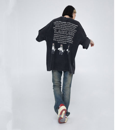 Camiseta Retro Japonesa Estilo Urbano Estampado Desgastado para Hombre - Image 3