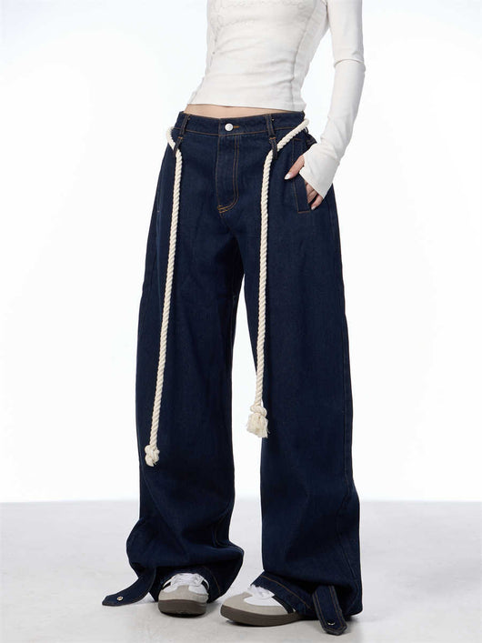 Jeans Negros Lavados Rectos Ancho con Costuras Blancas - Image 3