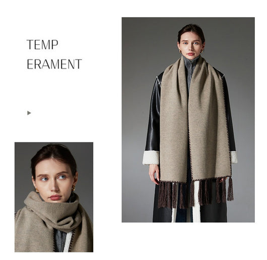 Bufanda Doble Cara con Borlas de Color Café Sólido - Image 17