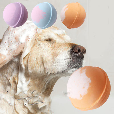 Orange pet bath bomb with white speckles, designed for cat and dog bathing and grooming. - Image 4