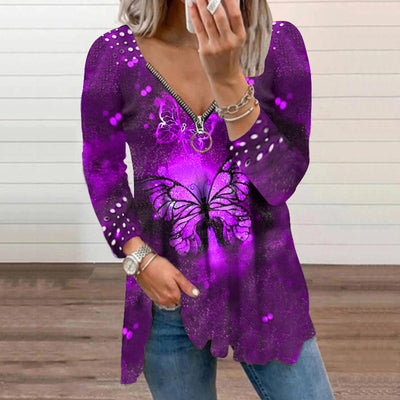 Blusa Pullover Mujer Cuello V con Cremallera y Estampado Perla - Image 6