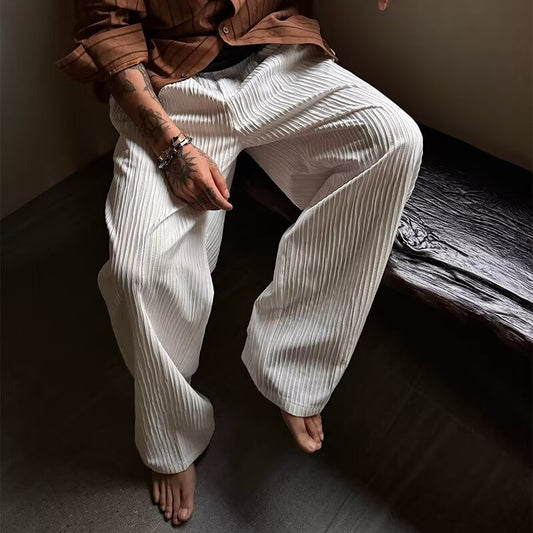 Pantalones Anchos Plisados con Textura para Hombre