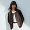 Chaqueta Corta de Cuero Genuino para Mujer - Cuello Redondo en Piel de Borrego