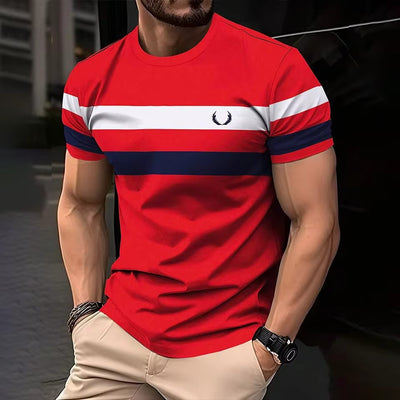 Playera Hombre Estampado Geométrico 3D Rayas Contrastantes Suelta Transpirable - Image 8