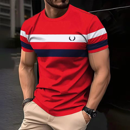 Playera Hombre Estampado Geométrico 3D Rayas Contrastantes Suelta Transpirable - Image 8
