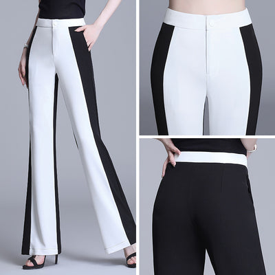 Pantalón Recto de Cintura Alta con Detalles de Costura en Blanco y Negro - Image 3