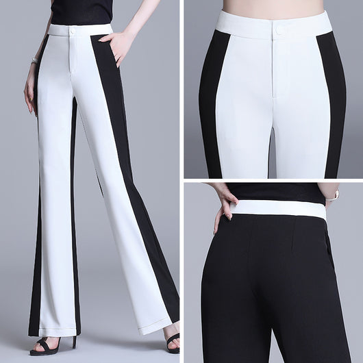 Pantalón Recto de Cintura Alta con Detalles de Costura en Blanco y Negro - Image 3