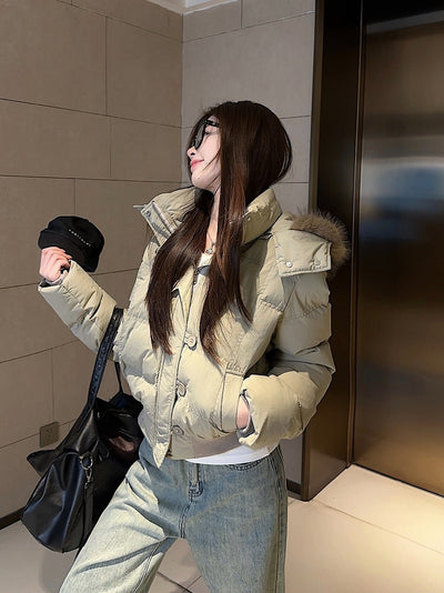 Chaqueta Corta Acolchada con Cuello de Pelaje para Mujer - Image 35