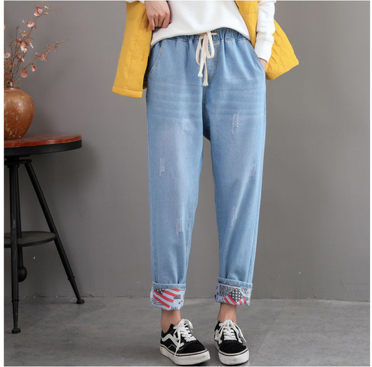 Pantalones Holgados Talla Grande con Roturas y Puños Ajustados - Image 3