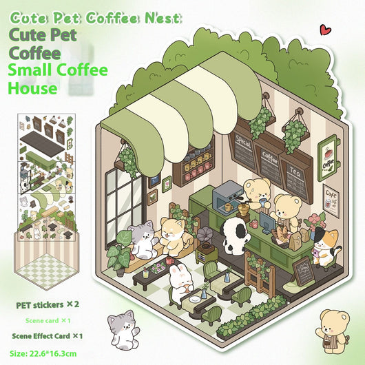 Diy Notebook Decompression Stacking Miniature Sticker set featuring a cute cartoon hot pot shop scene with animal characters. - Image 22