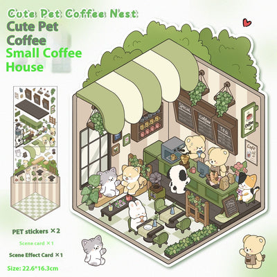 Diy Notebook Decompression Stacking Miniature Sticker set featuring a cute cartoon hot pot shop scene with animal characters. - Image 22