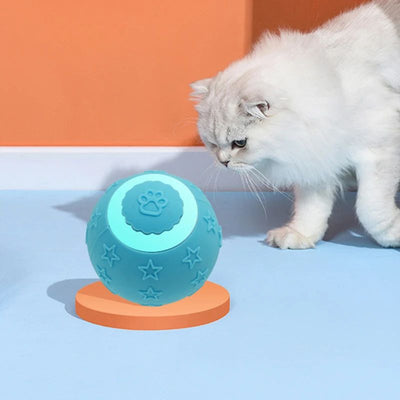 Blue smart ball cat toy with a glowing paw print and star patterns for interactive pet play. - Image 5