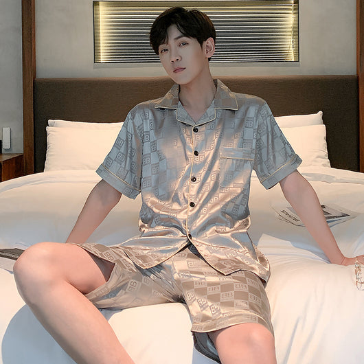 Pijama Hombre Verano Seda Hielo Talla Grande Manga Corta Jacquard Suave - Image 11