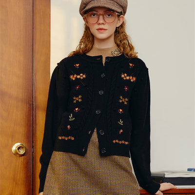 Cardigan Tejido con Bordados Dulces para Mujer