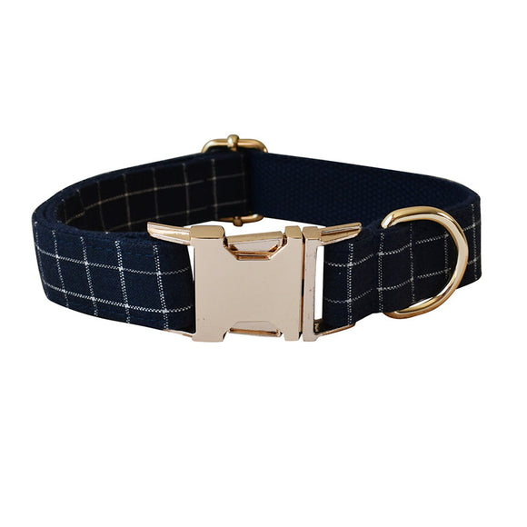 Collar para Perro Azul Marino con Cuadros y Botones Dorados