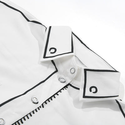 Camisa Estampada en Blanco y Negro con Contraste Artesanal - Image 6