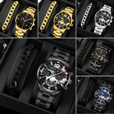 Set de 2 Relojes de Acero para Hombre con Pulsera - Diseño Ejecutivo Tres Ojos