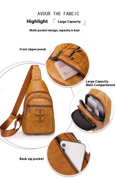 Bolso de Cuero PU Texturizado con Compartimento en el Pecho - Image 35