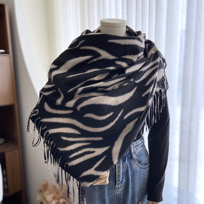Pashmina Estampada con Rayas y Borlas - Lujo y Calidez
