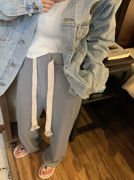 Pantalones Anchos de Cintura Alta con Cordón Ajustable para Mujer - Image 3
