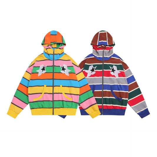 Sudadera Holgada con Rayas Horizontales y Bordados